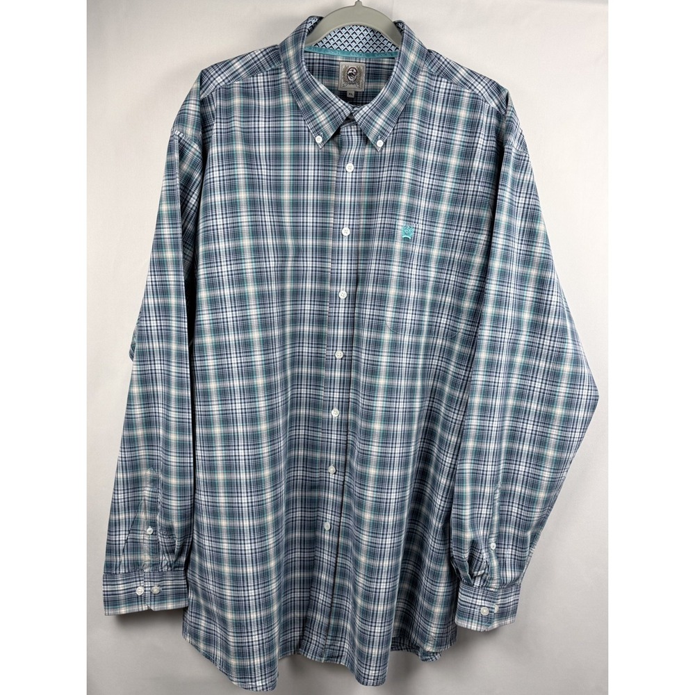 Cinch Men's XL Plaid Button Down Shirt Blue Teal Western Long Sleeve Cotton